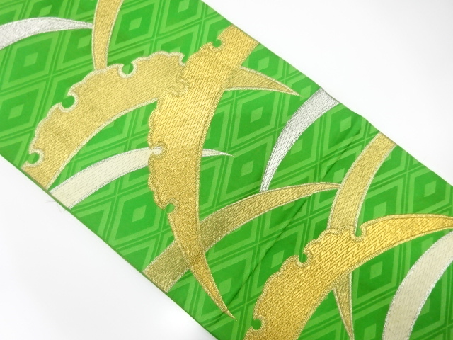 JAPANESE KIMONO / ANTIQUE FUKURO OBI / SILK / WOVEN GRASS & RHOMBUS